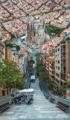 an aerial view of barcelona, spain from the top of gaudina's hill