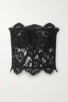 Black Grosgrain-trimmed lace bustier top | DOLCE & GABBANA | NET-A-PORTER Top In Pizzo, Lace Bustier Top, Lace Corset Top, Top Bustier, Lace Midi Skirt, Lace Bustier, Lace Corset, Bustier Top, Corset Style