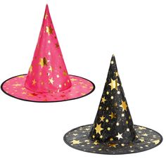 two hats with stars on them sitting next to each other in front of a white background