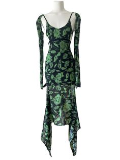 Charlotte Knowles collection "i feel in my bones". Silk chiffon vyper dress printed with green abstract pattern. Condition Details: New with tag Size and Material: 38 IT | XS Composition: 92% Silk 8% Elastan Green Chiffon Midi Dress With Floral Print, Green Printed Chiffon Dress, Green Printed Flowy Dresses, Green Floral Print Maxi Dress For Party, Green Chiffon Floral Print Dress, Green Abstract Print Spring Dress, Green Printed Evening Dress, Green Summer Dress With Abstract Print, Summer Green Dress With Abstract Print