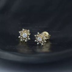 Genuine SI G H Diamond Snowflake Stud Earrings Solid 14K Yellow Gold Jewelry | eBay 14k Gold Diamond Flower-shaped Earrings As Gift, 14k Gold Flower-shaped Diamond Earrings As Gift, 14k Gold Diamond Flower Earrings For Gift, 14k Gold Diamond Flower Earrings As Gift, Fine Jewelry Halo Cluster Earrings As Gift, Fine Jewelry Cluster Earrings With Halo For Gift, Fine Jewelry 14k Gold Cluster Earrings, Gold Halo Design Cluster Earrings, Gift Halo Design Cluster Earrings