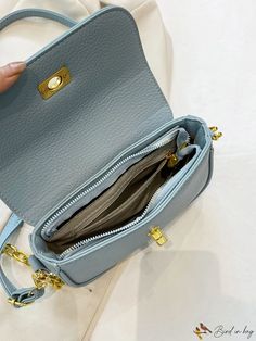 BirdinBag - Blue Litchi Embossed Crossbody Bag with Fashionable Turn Lock - Square Design Bag Bag, Square Bag, Square Design, Emboss, Pu Leather, Crossbody Bag, Color Blue, Blue Color, Turn Ons