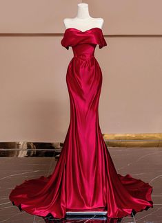 Wine Red Prom Dress, Red Satin Prom Dress, Red Silhouette, Off Shoulder Evening Dress, Long Party Dress, Prom Season, Multi Way Dress, Velvet Prom Dress, Floral Dress Formal