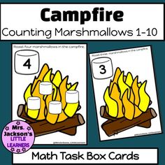 the camping marshmallows math task box cards for kids to practice counting numbers