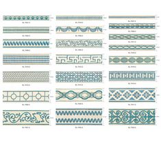 the different types of decorative borders and designs on this page are all drawn in blue ink