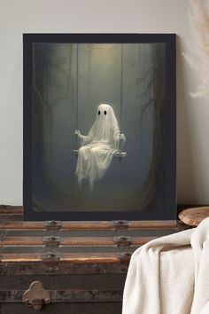 a painting of a ghost sitting on a swing