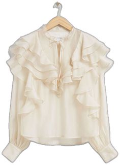 White Ruffle Blouse, V Cut, V Cuts, Fashion Story, Ruffles, Shirt Blouses, Personal Style, Spaghetti, A Line