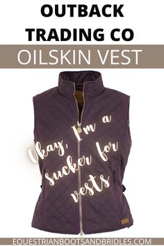 a woman's vest with the words outback trading co on it and an image of