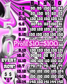 a pink and black poster with numbers on it