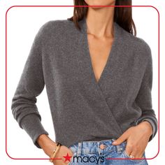 in stock Wrap Sweater, Buy 1, Heather Grey, Pick Up, In Store, Buy Online, Blouses, V Neck, Grey