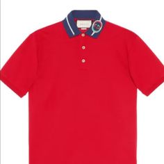 Embroidered Rope Gg Logo Cotton Pique Polo In Red Gucci Cotton Polo Shirt, Gucci Cotton Collared Top, Red Gucci Cotton Top, Designer Embroidered Collared Tops, Casual Red Gucci Tops, Gucci Cotton Short Sleeve Polo Shirt, Designer Gucci Polo Collar Top, Designer Collared Gucci Tops, Gucci Cotton Collared Polo Shirt