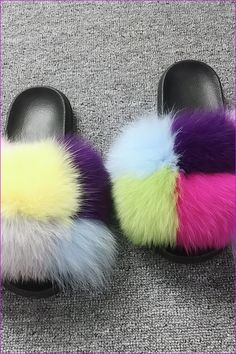 Customized Super Fluffy Colorful Mixed Fox Fur Sliders DF035 - Furdela Multicolor Non-slip Synthetic Slippers, Comfortable Multicolor Slippers For Spring, Fluffy Round Toe Synthetic Slippers, Comfortable Multicolor Synthetic Slippers, Playful Multicolor Round Toe Slippers, Multicolor Non-slip Slip-on Slippers, Comfortable Multicolor Flat Slippers, Fun Multicolor Non-slip Slippers, Casual Multicolor Closed Toe Slippers