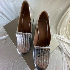 Delicate Silver Loafer Heels Purchase At Marni Sf In 2019. Excellent Never Used Condition, Size 8, Short Toe Box. Elegant Silver Court Shoes For Office, Elegant Silver Office Court Shoes, Designer Pointed Toe Loafers For Party, Luxury High Heel Loafers For Evening, Silver Modern Heels For Work, Modern Silver Heels For Workwear, Modern Silver Heels For Work, Elegant Silver Court Shoes With Block Heel, Silver Block Heels For Work