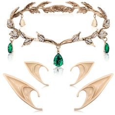 PRICES MAY VARY. Exquisite decorations set: you will receive 5 pieces of costume cosplay accessories set, which includes 1 piece of rhinestone leaf headband and 2 pairs of elf ears in different styles, a pair of short ones and a pair of long ones, you can choose one to suit your outfits better, these accessories match together will get a chic result Delicate crystal pendent tiara headband: the wedding crown headband is designed with exquisite leaves pattern and inlaid with rhinestones, which is Elf Costume Women Halloween, Wedding Tiara Headband, Leaf Tiara, Rhinestone Halloween, Leaf Headband, Elf Ear Cuff, Fairy Ears, Rhinestone Headpiece, Tiara Headband