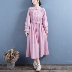 Details: Item Type: Dress Main Material: Cotton Linen Season: Spring, Autumn Style: Leisure, Daily Pattern Type: Embroidery Waist Type: Loose Fit Type: Loose fit/ Pullover Size: One Size Length: 118.00 cm/ 46.46 " Bust: 106.00 cm/ 41.73 " Shoulder: 42.00 cm/ 16.54 " Sleeve: 52.00 cm/ 20.47 " Retro Embroidery, Embroidery Cotton, Cotton Linen Dresses, Rose Orange, Embroidery Dress, White Beige, Linen Dress, Dress First, Suits You