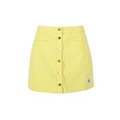 Pre-loved CALVIN KLEIN Yellow Mini Denim Skirt |  Size 31 -XS - theREMODA Trendy Mini Cotton Bottoms, Summer Mini Denim Skirt With Button Closure, Fitted Denim Skirt With Snap Buttons, Fitted Cotton Denim Skirt With Snap Buttons, Trendy Cotton Skirt For School, Spring Mini Denim Skirt With Patch Pockets, Summer Mini Denim Skirt With Pockets, Mini Denim Skirt With Pockets For Summer, Cotton Mini Skirt With Patch Pockets