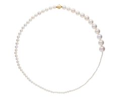 This stunning Sophie Bille Brahe necklace is a modern interpretation of the traditional strand of pearls. The luminous white freshwater pearls dramatically taper in size to create an eye catching contrast. The hidden closure is encased in a meticulously hand made 14K gold pearl which opens to hide the mechanism. Perfect alone for its minimal elegance, it also looks amazing layered with your other favorites. total length : 16" : 14K yellow gold freshwater pearls : vary : 1.5mm diameter to 9.5mm d Refined Akoya Pearl Necklace With Pearl Chain, Refined Akoya Pearl Necklace, Refined Pearl Necklace With Pearl Chain, Timeless Akoya Pearl Necklace With Pearl Charm, Refined Pearl Chain Necklace, Refined Pearl Necklace, Formal Akoya Pearl Necklace With Pearl Chain, Timeless White Single Strand Pearl Necklace, Refined Akoya Pearl Necklace In Pearl White