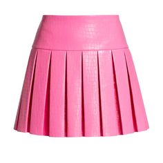 Nwt Alice And Olivia Emilie Pleated Crocodile-Embossed Faux-Leather Miniskirt In Pink Size 8 Luxury Pleated Skirt For Spring, Pink Miniskirt, Pink Leather Skirt, Eclectic Prints, Olivia Pink, Crocodile Texture, Stacey Bendet, Pink Mini Skirt, Alice And Olivia