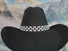 Black, white and gray weave handmade beaded cowboy hat band. The beaded part is 21 1/2 inches long and 7/8 inches wide with black faux leather and straps at the ends for the perfect fit. Beaded Cowboy Hat, Cowboy Hat Band, Cowboy Hat Bands, Handmade Wedding Bouquet, Hat Band, Cowboy Hat, Handmade Wedding, Black Faux Leather, Snake Print