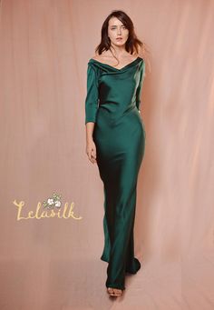 Cowl Neck Long Sleeves Dress/ Bridesmaids Silk Dress/ Emerald | Etsy Silk Dress Cowl, Emerald Silk Dress, Emerald Dresses, Long Sleeves Dress, Silk Wedding Dress, Cowl Neck Long Sleeve, Sleeves Dress, Long Sleeve Maxi Dress, Women's Fashion Dresses