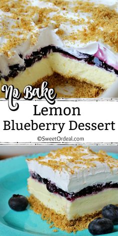 no bake lemon blueberry dessert on a plate