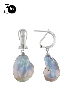 Genusis��� 14mm White Cultured Freshwater Pearl Rhodium Over Sterling Silver Earrings. Measure approximately 1 1/2" L x 9/16" W and an omega closure. Colors, shapes, and sizes may vary. Sterling Silver Earrings, Fresh Water, Freshwater Pearls, Silver Earrings, Platinum, Sterling Silver, Silver, White, Color