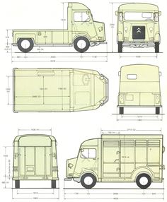 four different types of trucks are shown in this drawing