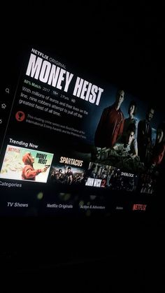 an apple tv screen with the show money heist on it's left side