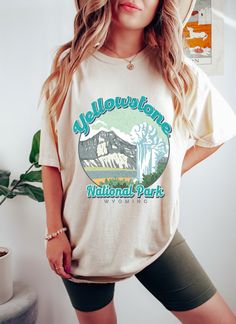 "Yellowstone National Park Oversized TShirt, Comfort Colors Tshirt, Graphic Tees For Women, Boho Shirt, Camping Nature Tee, Yellowstone Shirt Whether you're hitting the road for a cross-country adventure or just hanging out with friends, you'll love its comfortable, oversized fit with this Comfort Colors shirt. The mineral wash feel is super soft and perfect for any casual occasion. Rock this tee with your favorite jeans or leggings and you'll look great no matter what. This is a standard unisex size Comfort Colors Tee. For an oversized tee, please size up. If you are looking for an oversized \"T-shirt Dress\" look, we recommend sizing up 2 sizes. Please review the size chart to ensure you receive the fit you want. HOW TO ORDER 1- Select \"Shirt Size\". 2- Select quantity. 3- Click \"Add T Mushroom Apparel, Pizza Planet, Disney World Shirts, Hippie Vibes, Smiley Faces, Comfort Colors Tee, Early Fall, Retro Halloween, Fall 2023