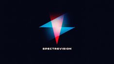 the logo for spectrevision is shown in red, white and blue on a black background