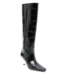 Black calf leather boots, embossed crocodile effect, square toe, high heel, leather sole, leather liningComposition: Calf Leather, 100% Luxury Square Toe Calf Leather Heeled Boots, Luxury Knee-high Boots With Square Toe And Reinforced Heel, Luxury Knee-high Boots With Reinforced Heel And Square Toe, Elegant Leather Heeled Boots With Crocodile Pattern, Luxury Knee-high Boots With Sculpted Heel And Square Toe, Luxury Patent Leather Heeled Boots With Square Toe, Elegant Heeled Boots With Crocodile Pattern And Pointed Toe, Elegant Pointed Toe Heeled Boots With Crocodile Pattern, Elegant Crocodile Pattern Heeled Boots With Pointed Toe