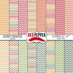 red pepper digital paper pack with chevrons in various colors and sizes, including pink, orange, green, yellow