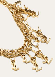 Find SAINT LAURENT Rhinestone Multi-link Ysl Charm Bracelet on Editorialist. Saint Laurent bracelet featuring four rows with differently shaped links, rhinestone pendants, and YSL charms Brass and glass Toggle clasp closure Made in Italy Saint Laurent Bracelet, Ysl Jewelry, Latest Bracelets, Brass Bracelet, Blue Bracelet, Toggle Clasp, Chain Link Bracelet, Silver Bracelets, Womens Jewelry Bracelets