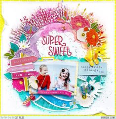 Super Sweet Layout by Monique Lowe | Paige Taylor Evans Lace Stencil, Afternoon Crafts, Paige Taylor, Paige Evans, Bloom And Wild, Heart Stencil, Virtual Class, Summer Scrapbook, Pop Up Book