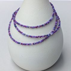 Triple wrap purple seed bead bracelet with lobster claw clasp Tiny Beads Wrap Bracelet As Gift, Wrap Bracelet With Tiny Round Beads As Gift, Wrap Bracelet With Round Beads As Gift, Purple Beaded Chain Bracelets With Round Beads, Purple Beaded Chain Bracelet With Round Beads, Lavender Bracelets With Tiny Beads For Gift, Adjustable Purple Beaded Bracelet With Beaded Chain, Adjustable Lavender Beaded Bracelets With Tiny Beads, Purple Beaded Chain Bracelet As Gift