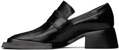 Polished calfskin loafers in black. · Square moc toe · Strap with cutout at vamp · Padded memory foam footbed · Buffed calfskin and suede lining · Stacked leather block heel with rubber injection · Leather sole with rubber injection Supplier color: Black Timeless Black Slip-on Loafers, Elegant Black Square Toe Oxfords, Classic Slip-on Loafers With Sculpted Heel, Black Square Toe Leather Shoes For Office, Chic Loafers With Sculpted Heel For Fall, Chic Loafers With Sculpted Heel For Office, Timeless Black Loafers For Work, Chic Office Loafers With Sculpted Heel, Timeless Black Loafers For Workwear