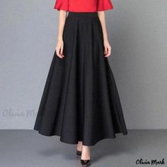 Olivia Mark - High-Waisted Black Dance Maxi Skirt with Flared Hem Long Flowy Dress, High Waist Long Skirt, Retro Style Dress, Beautiful Long Dresses, Skirts Midi High Waisted, Womens Maxi Skirts, Dance Skirt, Half Skirt, Elegant Skirt