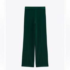 Zara Long Flowy Pants Beautiful Elegant Green Bottoms For Spring, Elegant Green Spring Bottoms, Chic Green High-waisted Pants, Elegant Green Wide Leg Pants With Elastic Waistband, Green Wide-leg Workwear Pants, Casual Green Wide-leg Dress Pants, Trendy Green Ankle Pants, Trendy Green Ankle-length Pants, Elegant Green Long Pants