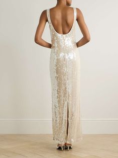 SIMKHAI Bex sequined tulle maxi dress | NET-A-PORTER Gold Slip Dress, Tulle Maxi Dress, Wedding Dress Sequin, Exclusive Dress, Halter Maxi Dresses, Maxi Tank Dress, The Cream, Maxi Dress Blue, Cream Dress