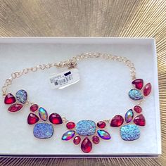 Beautiful Necklace With Red And Blue Stones On Gold. Bought At Macy , Tags Still On The Necklace. Red Costume Jewelry Necklaces For Party, Trendy Red Jewelry For Festive Occasions, Trendy Red Festive Jewelry, Necklace For Neckline, Macys Jewelry, Blue Stones, The Necklace, Necklace Red, Beautiful Necklace