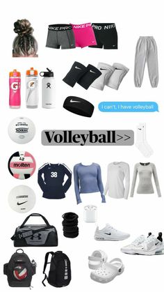 a collage of various items that include shoes, backpacks and sports bras