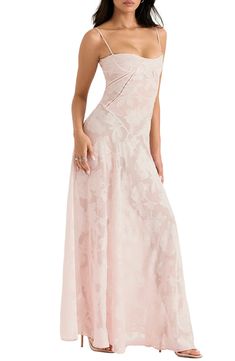 HOUSE OF CB Blush Lace-Back Gown | Nordstrom Abigail Dress, Floral Lace Maxi Dress, High Waist Maxi Dress, Sheer Lace Dress, Vestidos Color Rosa, Fitted Maxi Dress, Spaghetti Strap Maxi Dress, Vestidos Prom, Maxi Robes