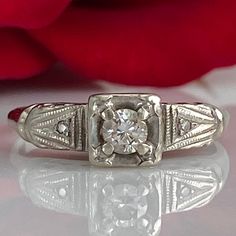 Details: Sweet classic Art Deco diamond ring--this one would make a great engagement ring or just a sweet ring to add to a collection. Would also be a great pinky ring! Please ask all necessary questions prior to placing an order. Measurements: The size is 4 1/2 US, and can be sized for a fee. Condition: The overall all condition of this ring is very good. Promise Cluster Ring With Single Cut Diamonds, Classic Promise Rings With Round Band, Elegant Single Diamond Cluster Ring In White Gold, Promise Rings With Single Cut Diamonds, Timeless Rings With Classic Cut Single Diamonds, Classic Round Cut Cluster Ring For Promise, Promise Cluster Ring With Diamond Cut Round Shape, Heirloom Solitaire Ring With Classic Cut, Classic Diamond Cut Cluster Ring