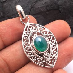 "Green Onyx Oval Shape Gemstone Pendant For Christmas Gift - 925 Sterling Silver Handmade Designer Pretty Pendant Jewelry Length 1.7\"- ap3722 MATERIAL - 925 STERLING SILVER GEMSTONE - Green Onyx PENDANT SIZE - 1.7\" STONE SIZE - 10 x 8 MM SHAPE - Oval PENDANT WEIGHT - 6 GRAMS COLOR - Green" Pretty Pendant, Handmade Fine Jewelry, Sterling Silver Jewelry Handmade, Rose Quartz Gemstone, Filigree Design, Silver Jewelry Pendant, Silver Jewelry Handmade, Green Onyx, Handmade Pendants