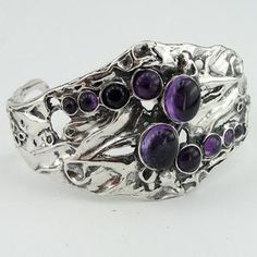 Amethyst Sterling Silver, Cuff Bracelet (h 311) – Hadar Jewelry Garnet Ring Silver, Sterling Silver Garnet Ring, Cuff Bracelets Handmade, Wide Bracelet, Sterling Silver Cuff Bracelet, Amethyst Bracelet, Purple Stones, Sterling Silver Cuff, February Birth Stone