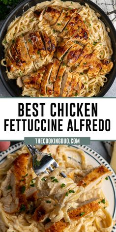 the best chicken fettuccine alfredo in a skillet is ready to be eaten