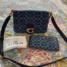 Coach Signature Handbag Shoulder Or Crossbody Never Used Bag Is Brand New!!! Wallet Was Used Once For About 3 Days Its In New Condition Beautiful Set Bag Is 10 Long 7 High Wallet Is 7.5 Long And Fits Perfect With Room To Spare I Have Dust Bag For Wallet No Returns Please Look At Pics Listed No Returns Thank You For Shopping On My Page Designer Wallets With Detachable Strap For Daily Use, Designer Clutch Shoulder Bag With Interior Card Slots, Designer Crossbody Bag With Interior Card Slots, Designer Rectangular Wallet With Removable Pouch, Designer Crossbody Wallets For Everyday Use, Designer Everyday Crossbody Wallets, Designer Crossbody Wallets, Designer Crossbody Wallets For Daily Use, Designer Travel Wallets With Detachable Strap