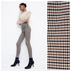 Nwt. Zara Checked Leggings High Waist Leggings With Side Zipper Closure. Size M. Ref. 4432/264-. Waist 13.5" Flat, Rise 11", Inseam 28,5". 1015. Stretch Pants For Winter Workwear, Chic White Winter Pants, Trendy Tight Pants With Elastic Waistband, White Ankle-length Winter Bottoms, High Rise High Stretch Pants For Workwear, High Rise High Stretch Workwear Pants, High Stretch High Rise Pants For Work, Stretch Bottoms For Winter Workwear, White Bottoms For Workwear In Winter