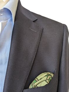 Here is a beautiful pocket square from Battisti Napoli. Made with wonderfully soft cotton silk blend, this classic square is a great addition to any tailored ensemble. DETAILS: Color: Light with dark green Composition: 70% Cotton 30% Silk Measurements: 12" square Made in: Italy Classic Cotton Pocket Square For Formal Wear, Classic Cotton Pocket Square For Formal Events, Classic Cotton Pocket Square For Formal Occasions, Classic Cotton Pocket Square For Business, Cotton Pocket Square For Business, Tailored Elegant Pocket Square For Formal Occasions, Elegant Tailored Pocket Square For Formal Occasions, Elegant Tailored Pocket Square For Semi-formal Occasions, Green Cotton Formal Suits