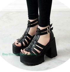 Womens Chunky Heels Platform Strap Buckle Open Toe Sandals Gladiator Punk Shoes   Color:Black Size:35-39 Material:Faux Leather       Payment 1. Payment must be made within 7 days of auction closing (Unpaid dispute will automatically open when item is not paid in 7 days). 2. PLEASE NOTE: SHIPPING&HANDING DOES NOT INCLUDE DUTIES, LOCATL TAXES OR ANY OTHER IMPORTATION FEES. 3. Please list your special requests (color, packages, value of declaration, etc.) in the EBAY NOTES SECTION when you make pay Summer High Heels Sandals, Sandals Chunky, Mode Rock, Summer High Heels, Gladiator Shoes, Punk Shoes, Giuseppe Zanotti Heels, Womens Chunky Heels, Platform Block Heels